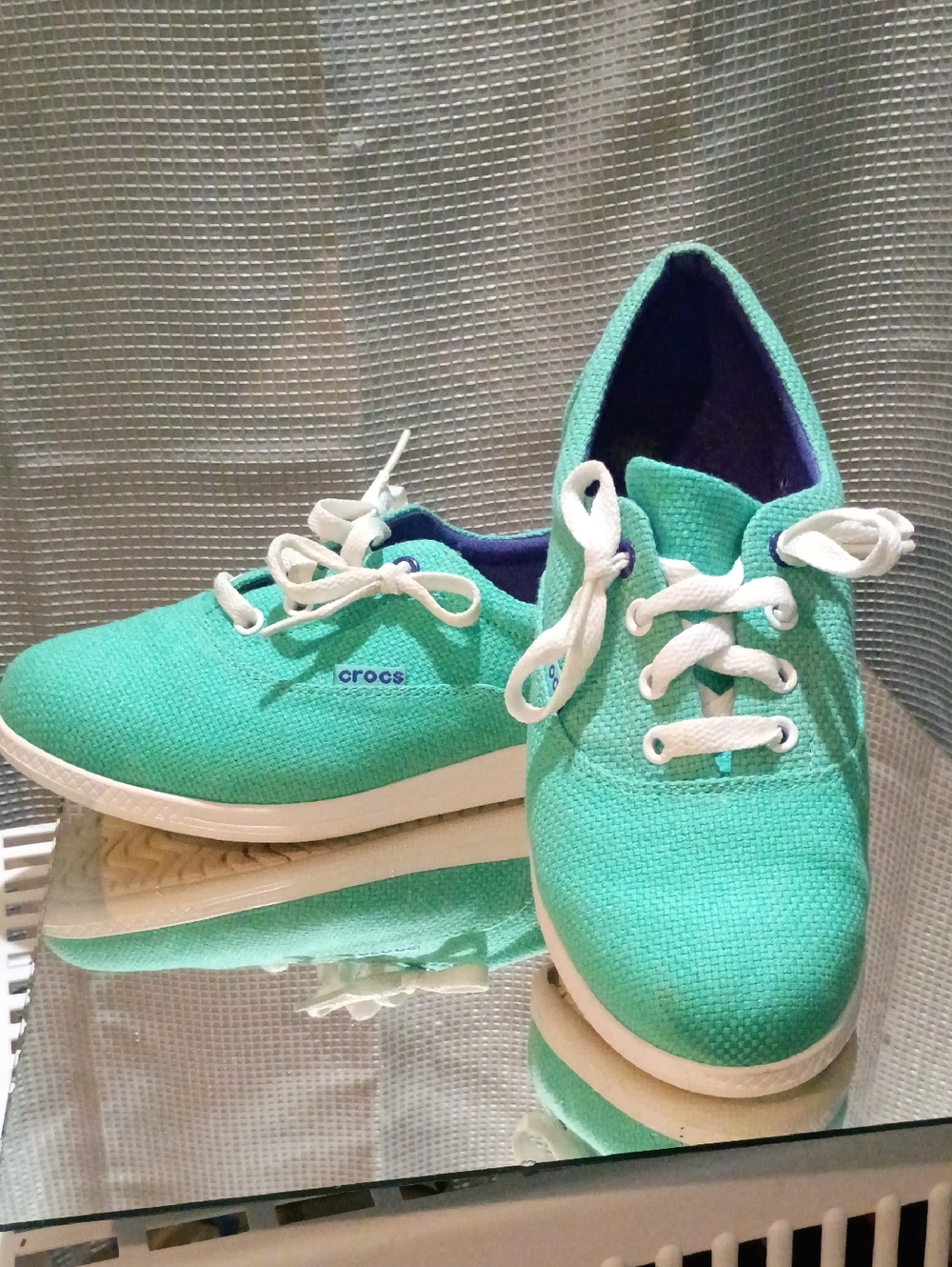 CROCS Mint Green Canvas Lace-Up Sneakers
